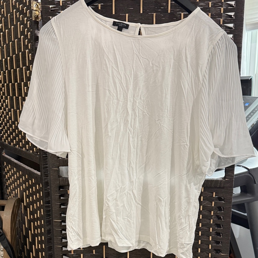 Talbots White Pleated Blouse